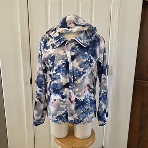 Lucy Cloud Watercolor Hooded Full Zip Windbreaker Rain Jacket Vinyl Hoodie